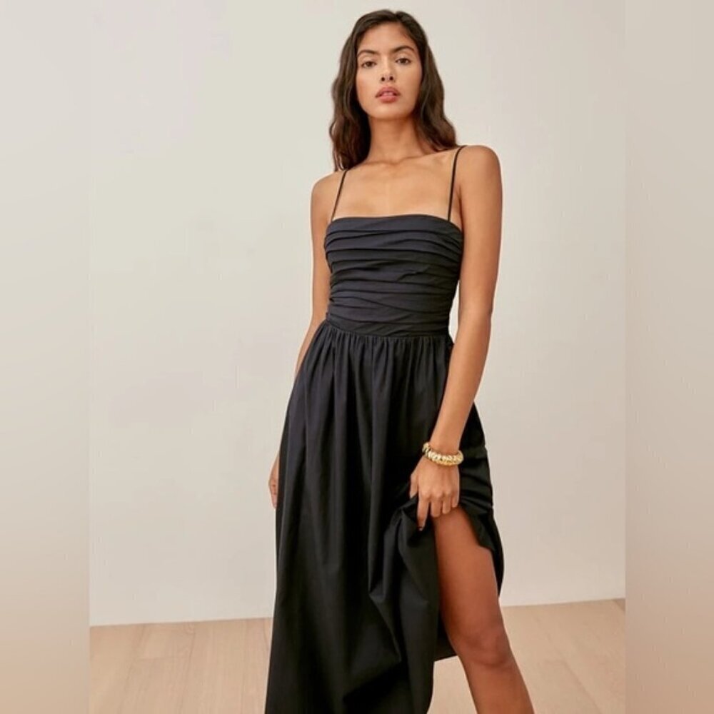 NEW Reformation Lissa Cotton Midi Dress Black Removable Strap | size 4
